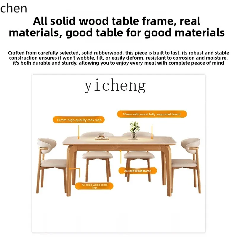 ZML Solid Wood Rock Plate Dining Table and Chairs Household Small Apartment Log Rectangular Dining Table