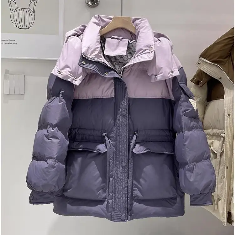 

Korean Sle Color Blo Du down Jaet Women's Mid-Length Thiened Slimming Winter New Faion White Du Feather Coat