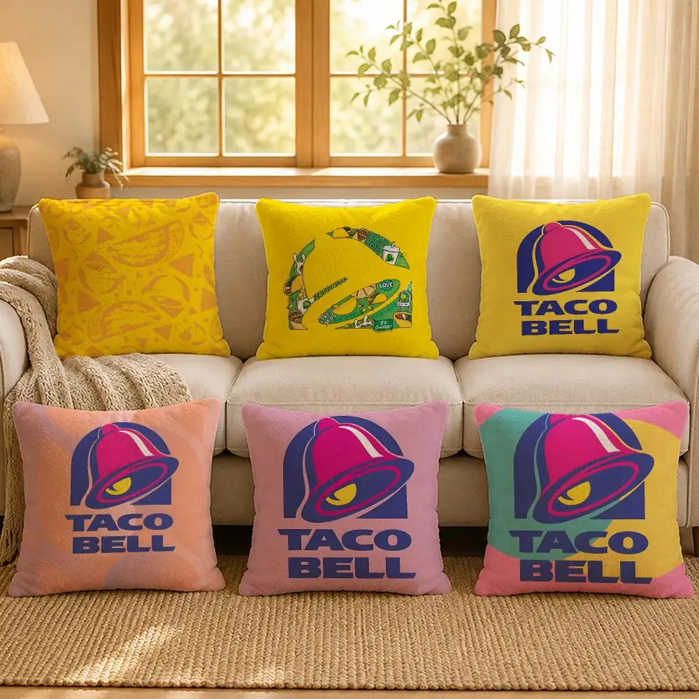 Food Taco Bell Retro Aesthetic Cushion Cover Personalized Short Plush Soft Bedroom Sofa Home Decor Gift