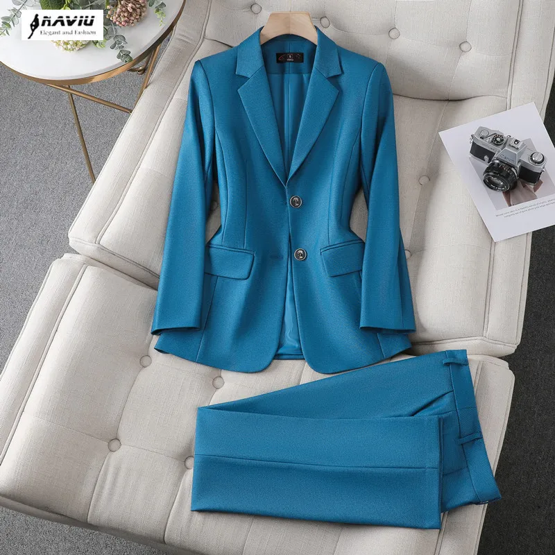 Naviu – costume deux pièces pour femme, ensemble formel de haute qualité, Blazer et pantalon inclus, vêtements de travail pour le bureau