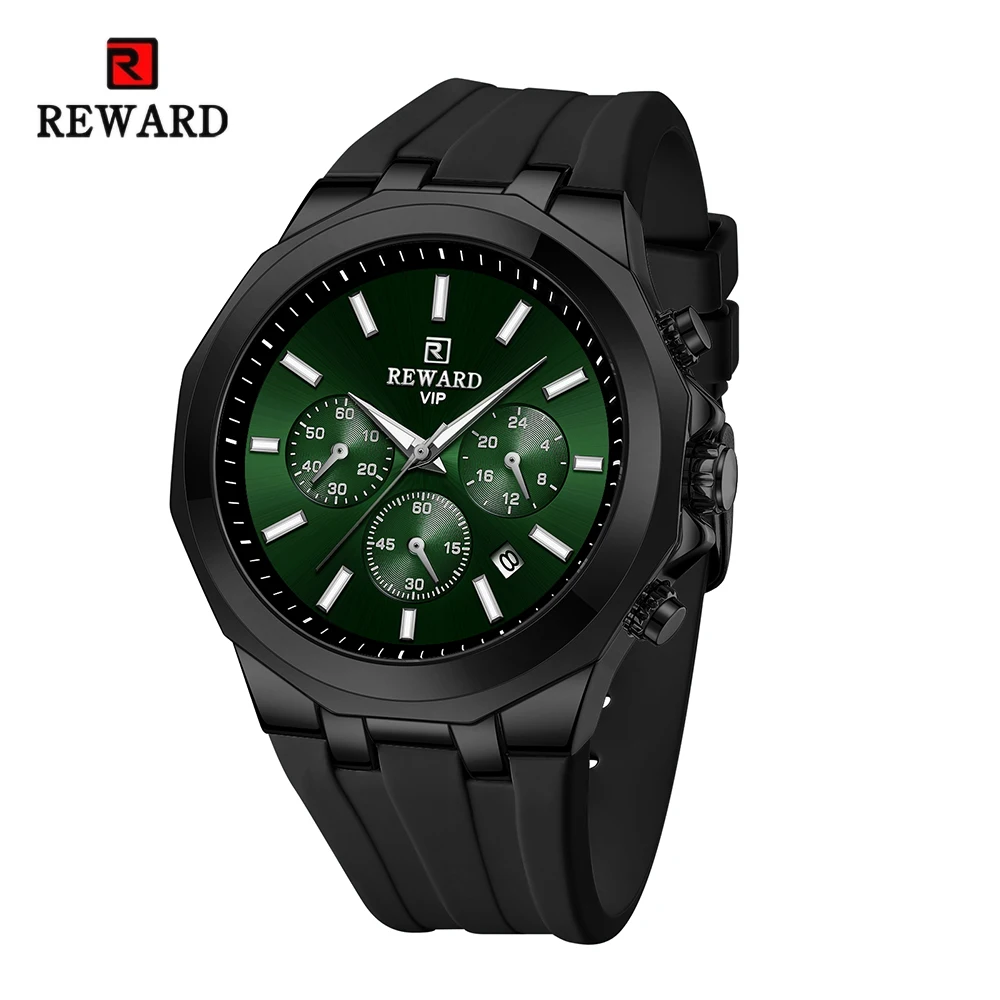 REWARD Men Watches Quartz Analog Waterproof Luminous Date Wrist Watch Silicone Strap Luxury Casual Watch for Men