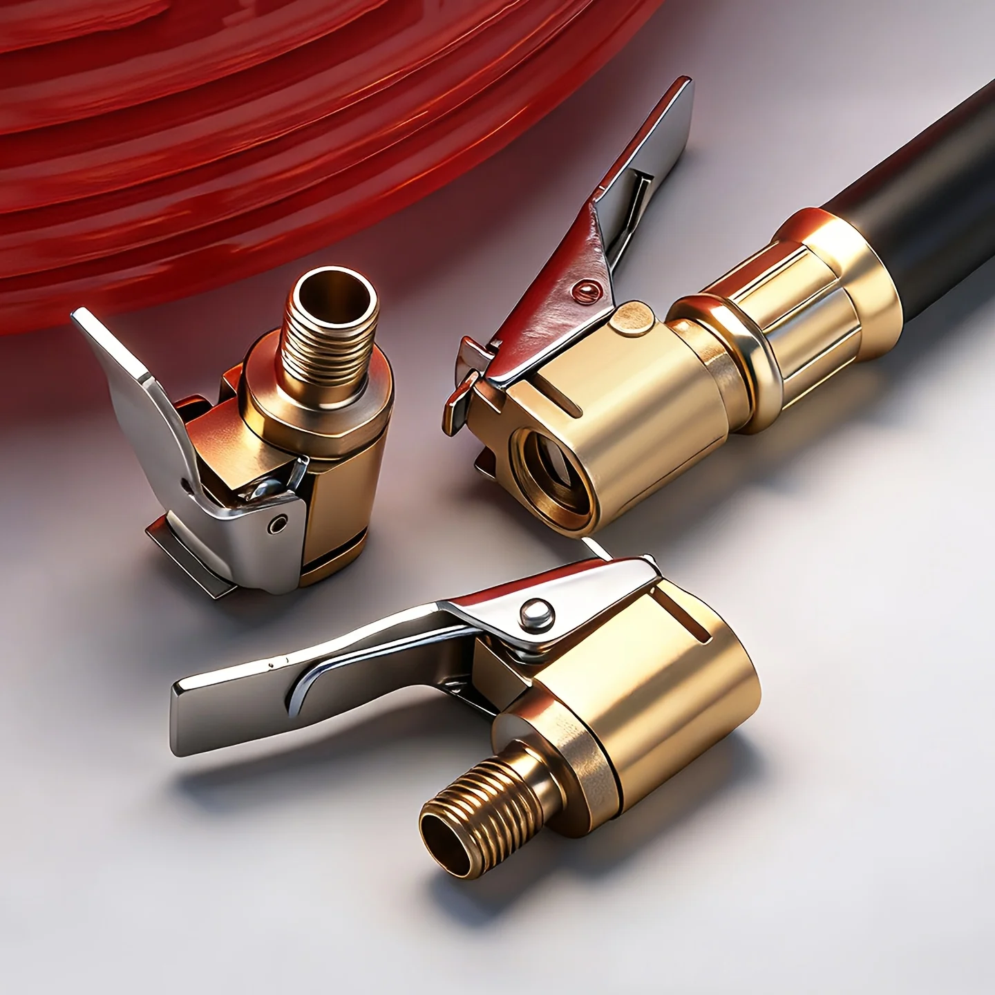 Brass Tire Air Chuck with Clip Adapter, Locking Chuck No Leak Air Compressor Pump, Threaded Twist Connection Converts to Locking