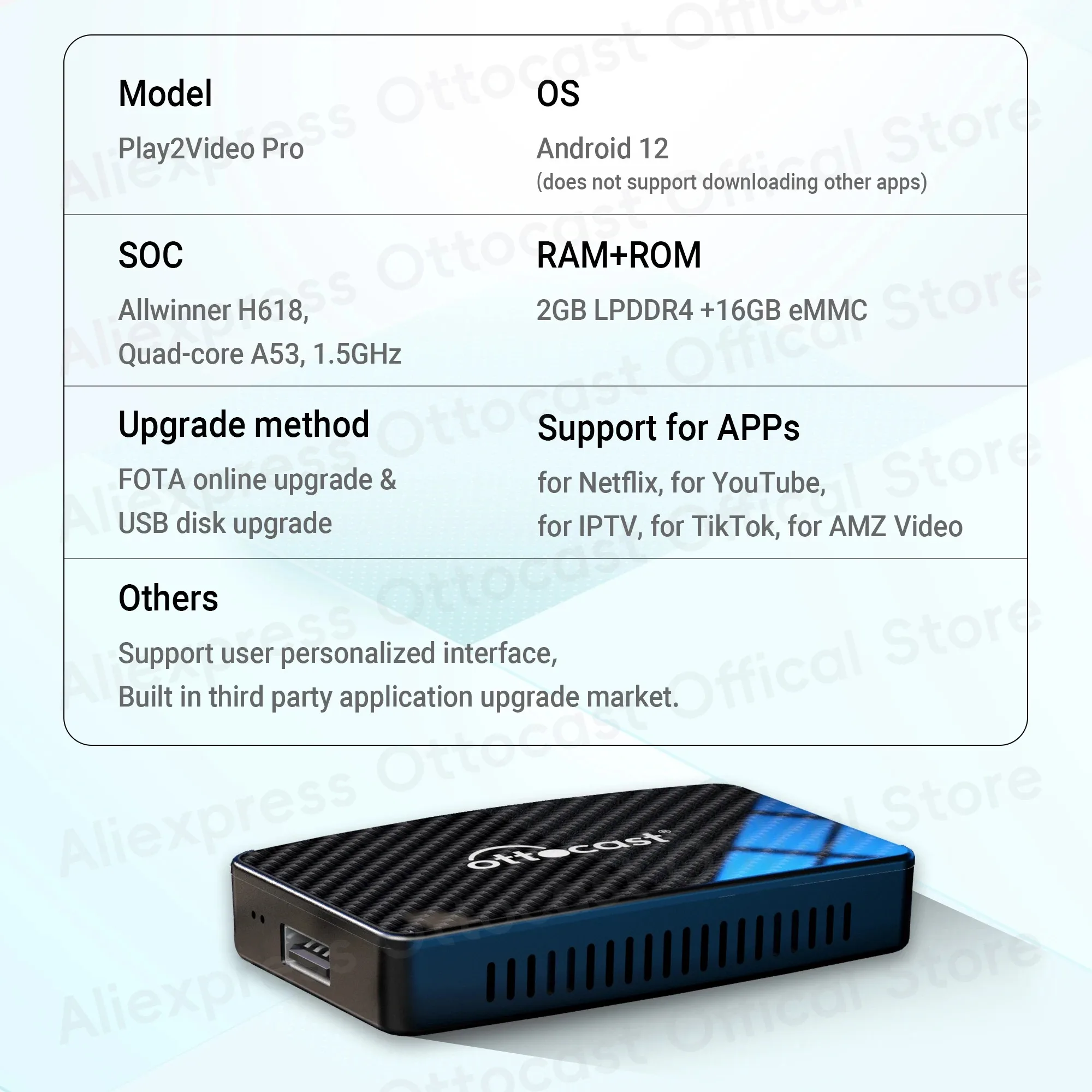 OTTOCAST Play2Video Pro for TikTok for Youtube for Netflix New Wireless CarPlay Android Auto Adapter Video Box Car Accessories