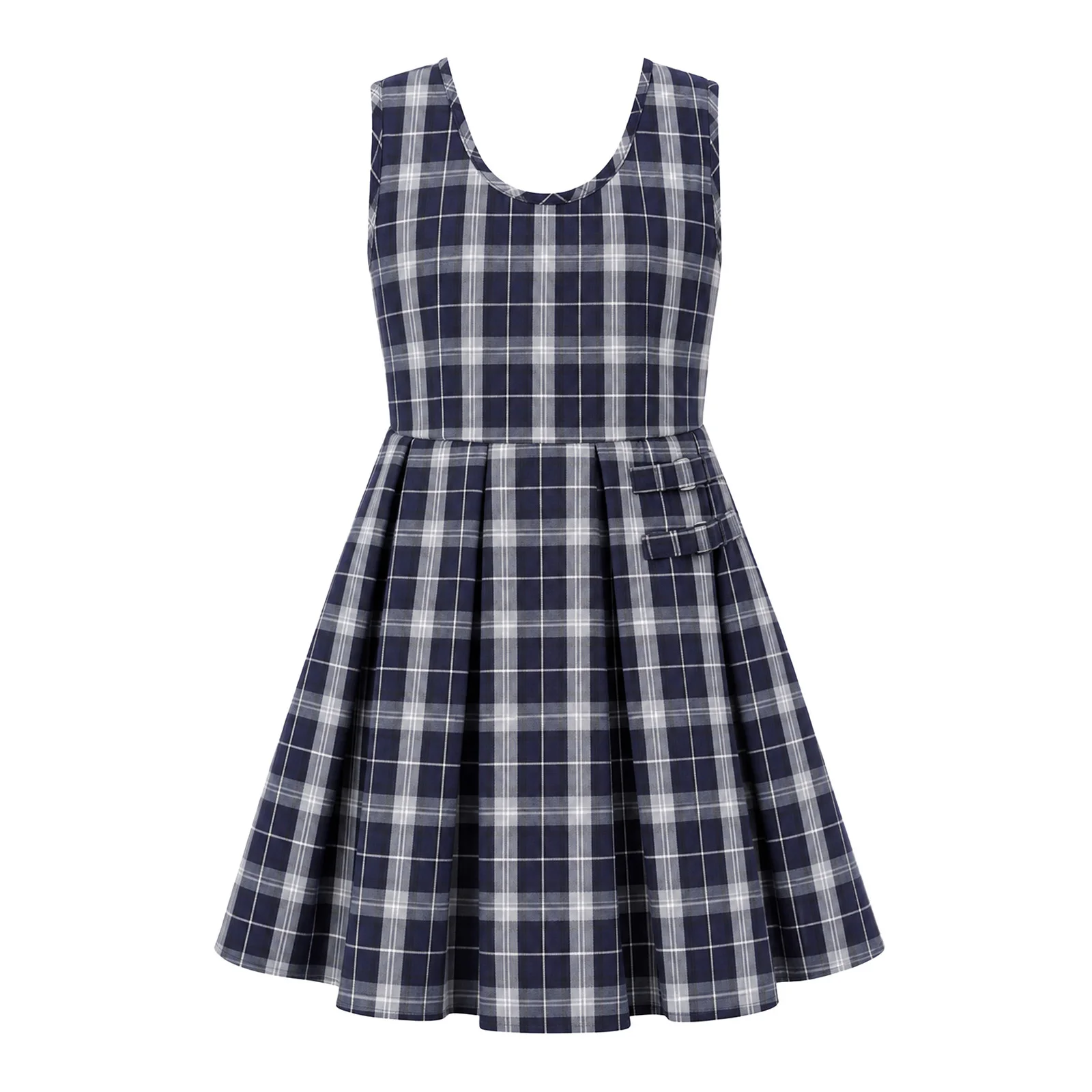 Children's Sleeveless Pleated Dress Kids Girls School Uniform Dress Plaid Jumper for Recitation Stage Performance Costume