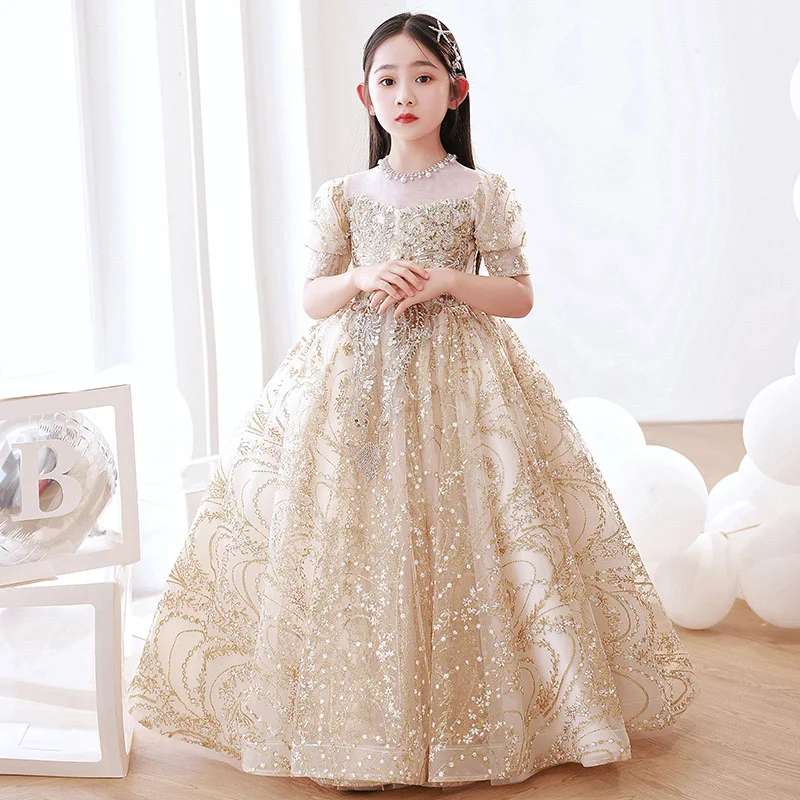 Fashion Girls Piano Performance Princess Dresses Children Birthday Banquet Formal Costumes Evening Gala Elegant Slim Fit Gowns