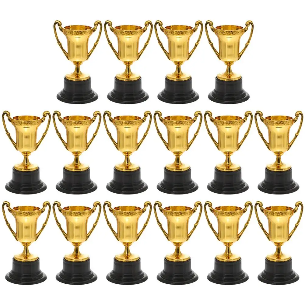 16 Pcs Mini Trophies Toy Gold Plastic Sports Award Children Game Party Prize Compact Size Store Beautiful