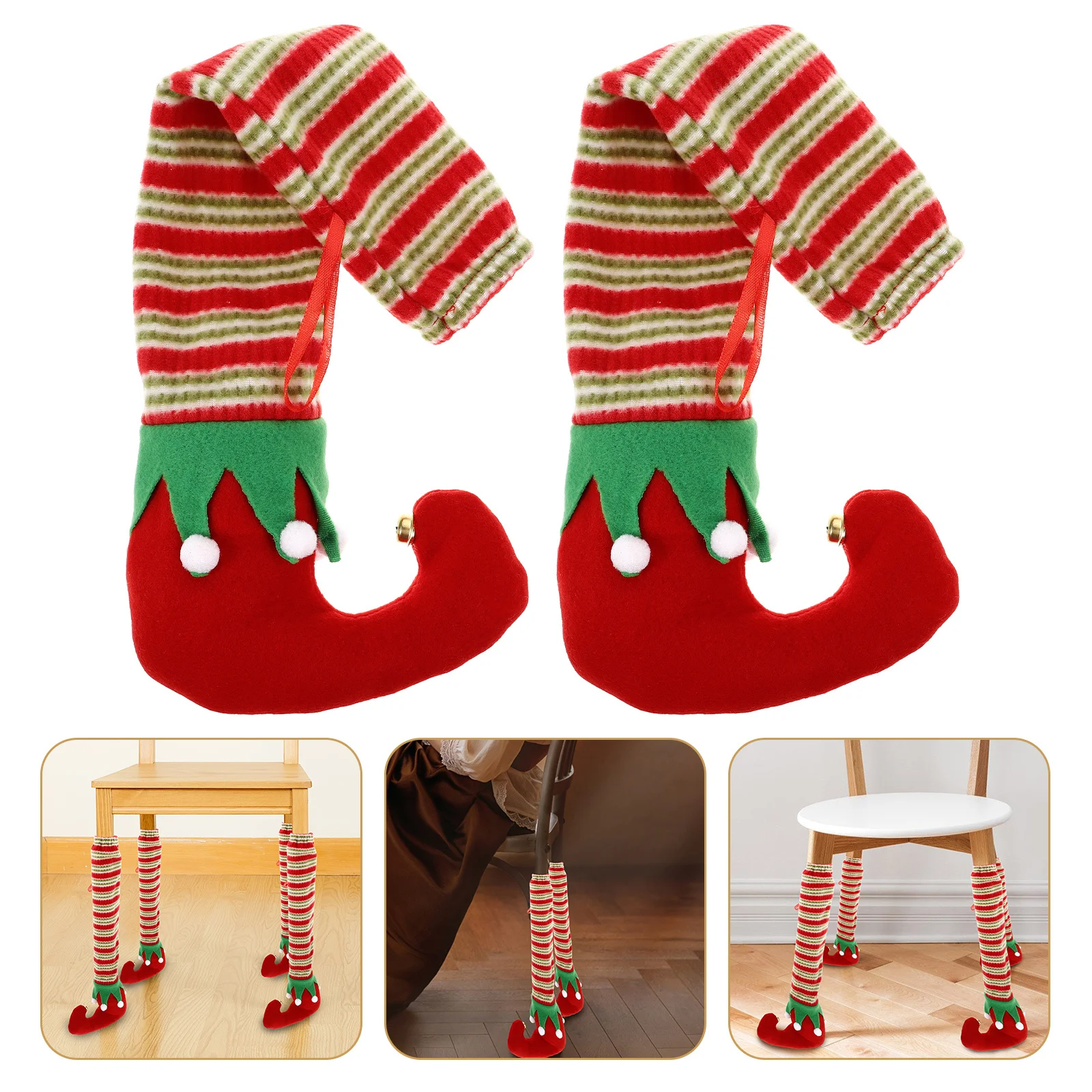 

4Pcs Christmas Chair Leg Covers Stripes Stockings Xmas Elves Table Socks Non Slip Home Decoration Oktoberfest Mini Hat