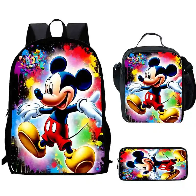 

Cartoon Mickey Mouse Child School Backpack With Lunch Bags Pencil Bags For Age 4-9,Light Weight School Bags For Boys Girls