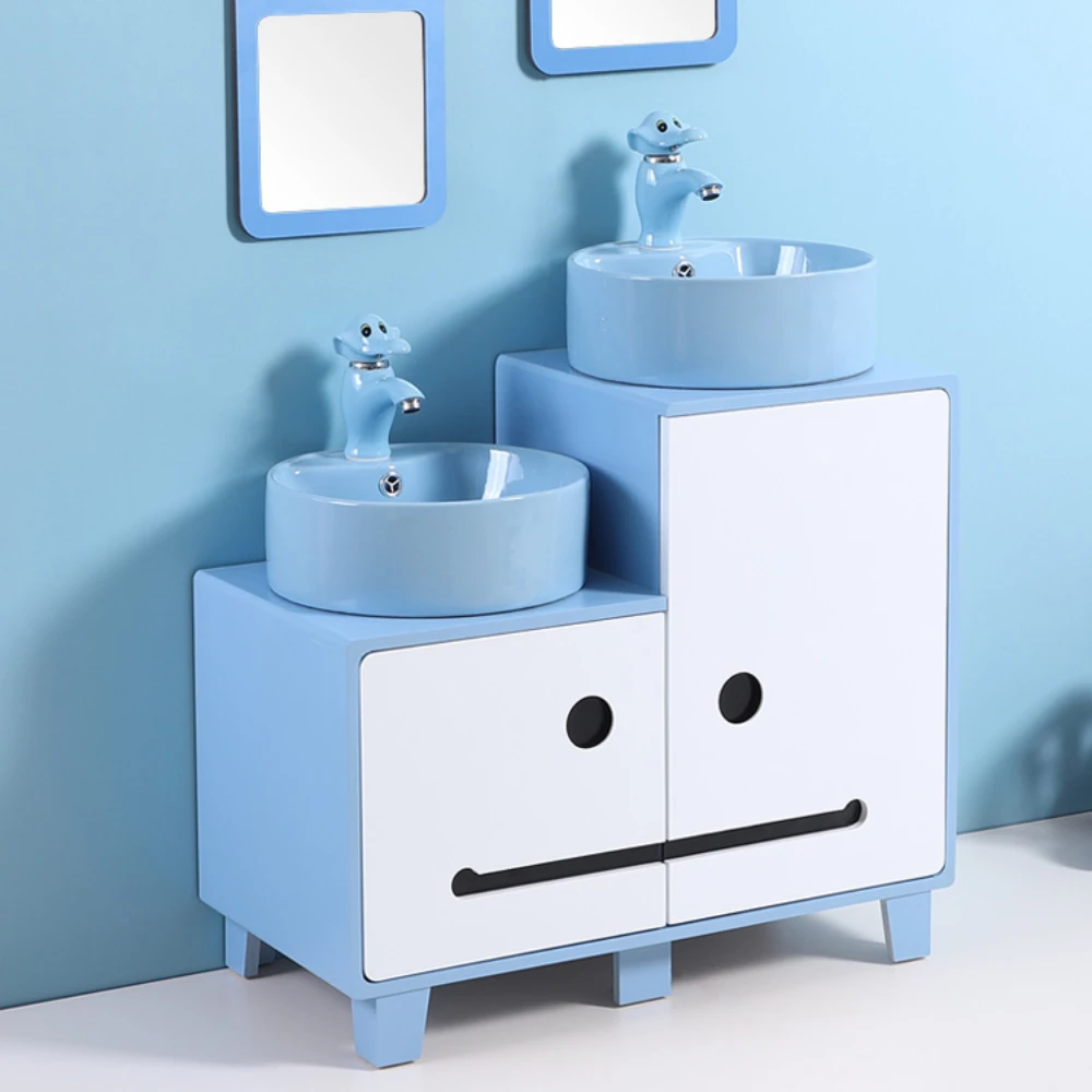 Children's cartoon washstand bathroom cabinet mother kindergarten sink parent-child high-low sink integrated sink