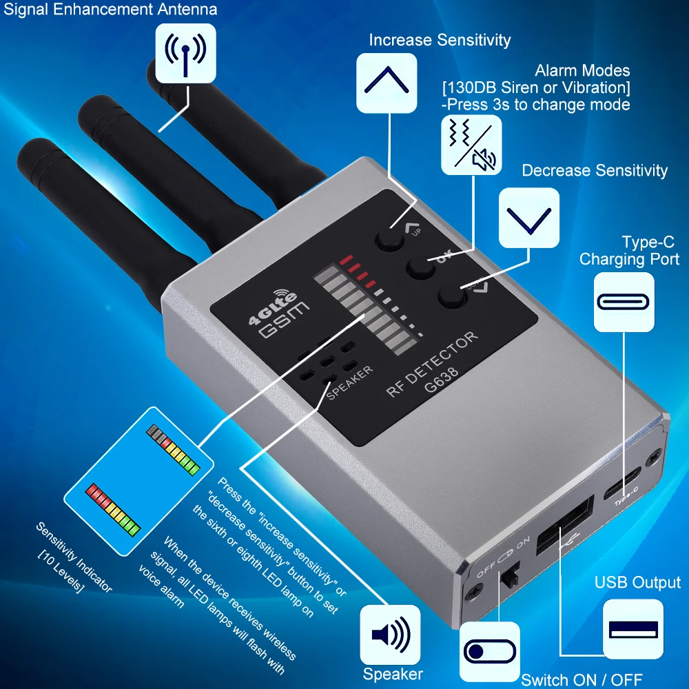 Imagem -02 - Gps Tracker Finder Anti Spy Câmera Escondida Câmeras do Espião Gsm Wiretap Detector de Sinal de Som Wifi Analyzer Profissional