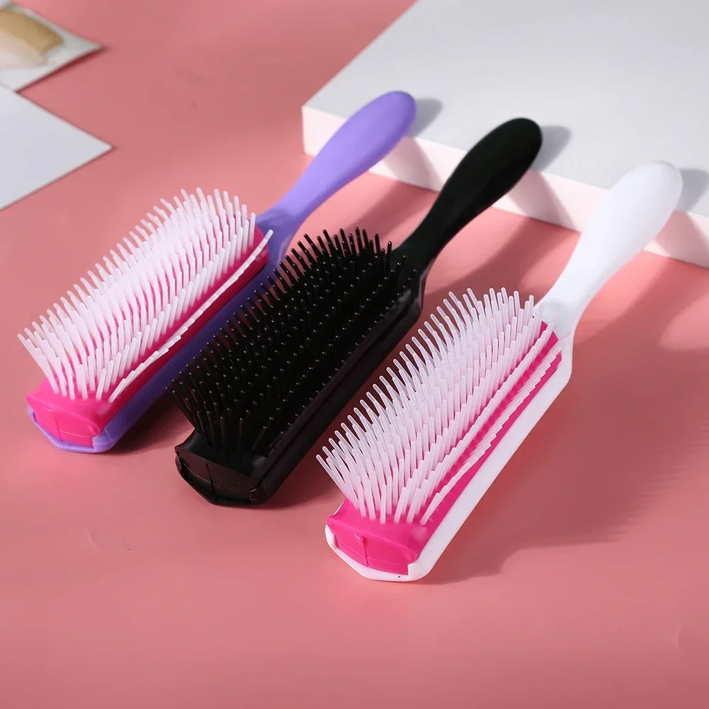 9 Rows Professional Hair Brush for Straight Curly Hair Detangling Comb Wig Brush Scalp Massage Feature Detachable Real Hair Wigs