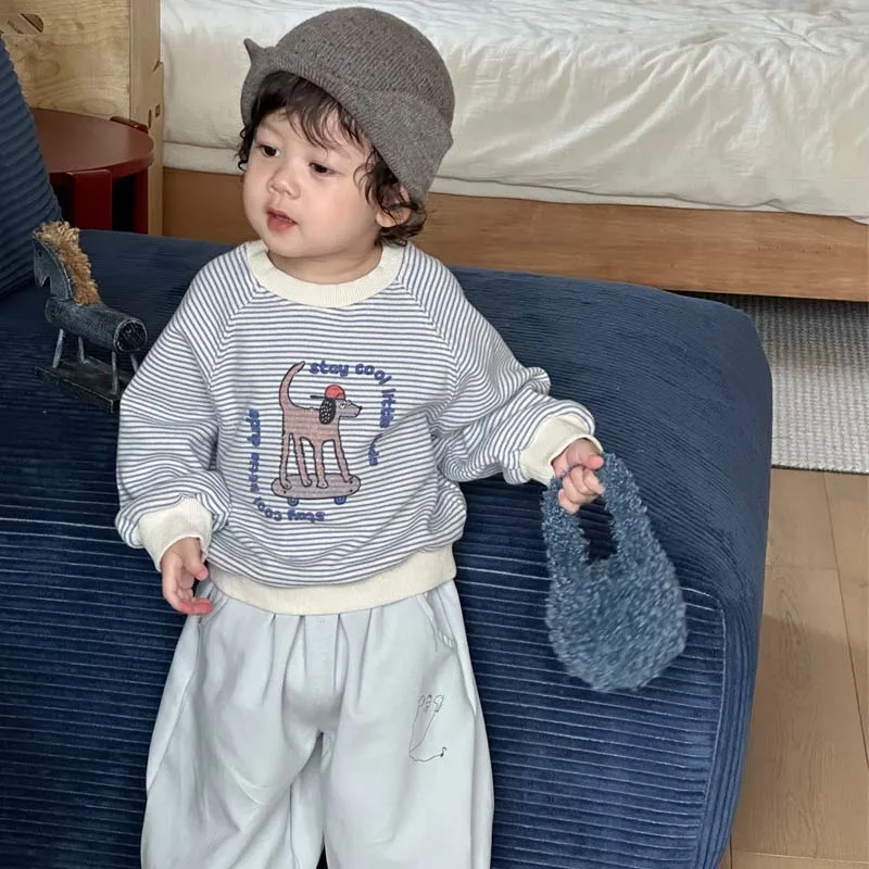 

Весенне-осенний хлопковый полосатый повседневный свободный свитшот для маленьких мальчиков + спортивные штаны, детский спортивный костюм из 2 предметов, детская одежда, От 0 до 4 лет