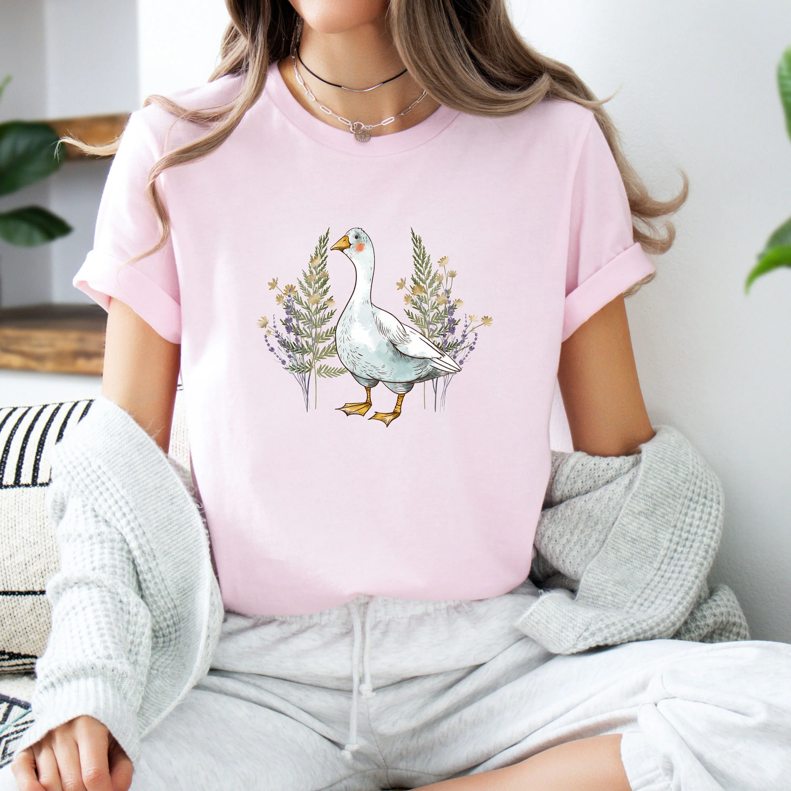 

Cottagecore goose wildflower T Shirt Vintage goblin core watercolor gift Retro Nature Animal lover whimsical aesthetic tee