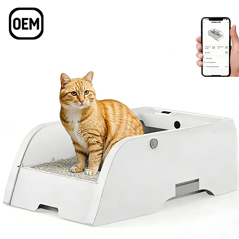 

Smart Self-Cleaning Cat Litter Box Semi-Closed Pet Toilet APP Control Plastic Cat Litter Box with Poop Bags