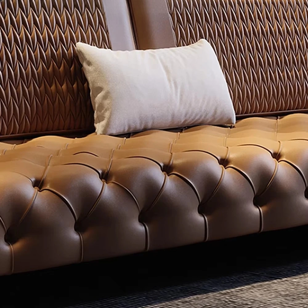 Stylish and comfortable sofa unique design orange matte leather modern home living room sofa