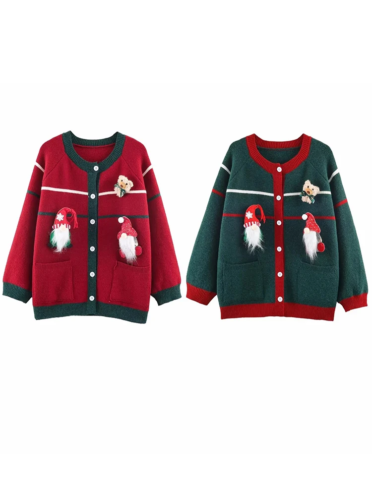 

Women New Knitted Loose Sweater Christmas Single-breasted Open Cardigan Fashionable Cardigan Sweater