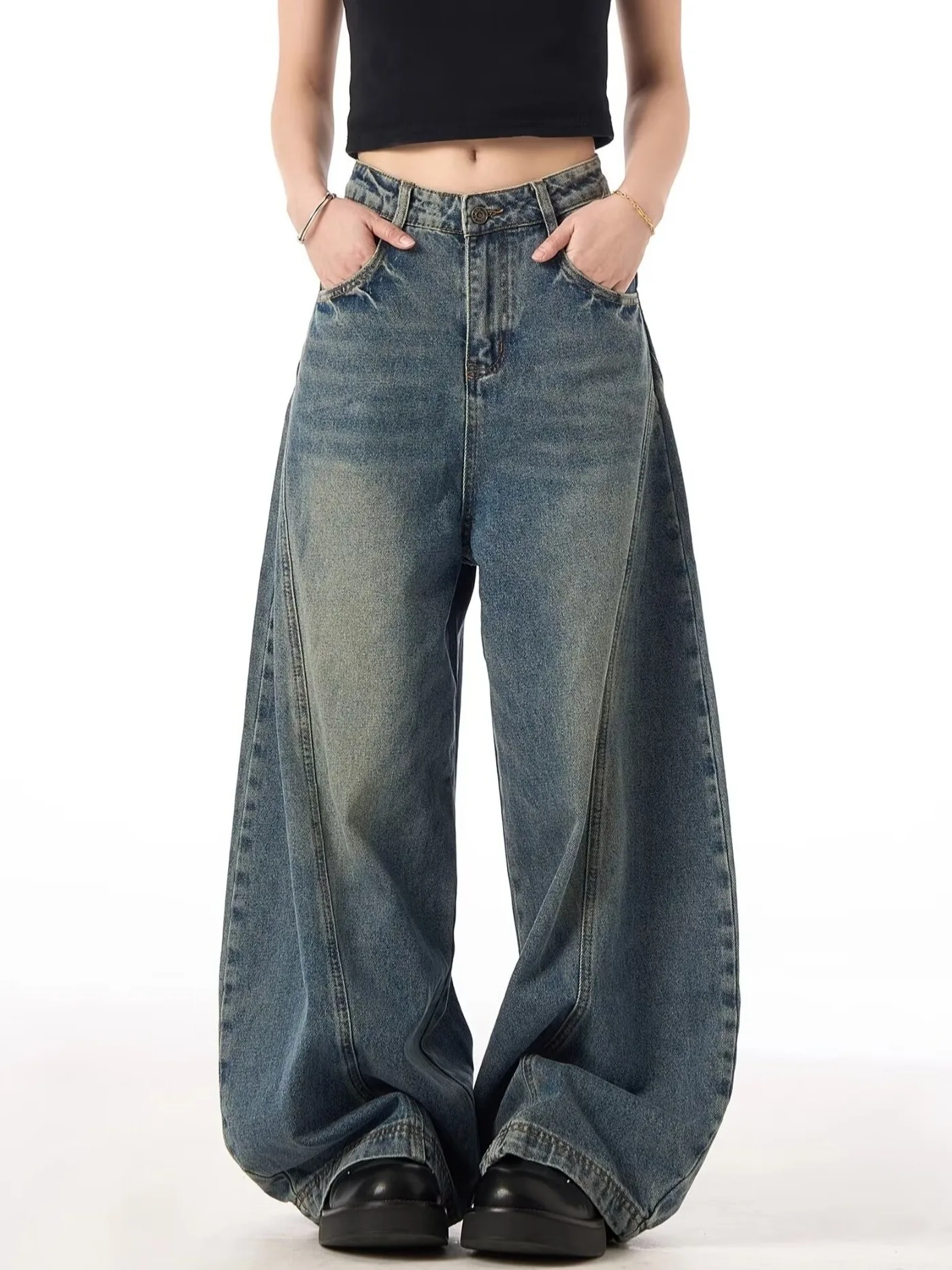 

American Retro Knife Wide Leg Jeans Workwear Denim Pants Men Women Spring Autumn High Street Loose Fit Casual Jeans