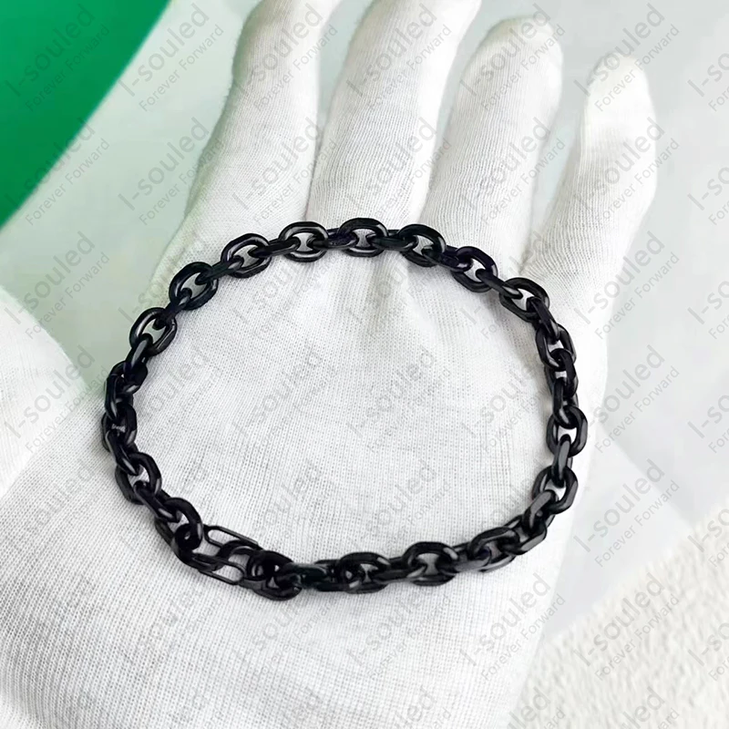 Men\'s Black Titaniun 7MM Anchor Chain Bracelets Graduation Birthday Gift 2024 New Oval Chain Bracelet