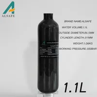 ALSAFE  4500Psi 300Bar 1.1L Carbon Fiber Cylinder High Pressure Air Bottle HPA Tank Mini Scuba M18*1.5