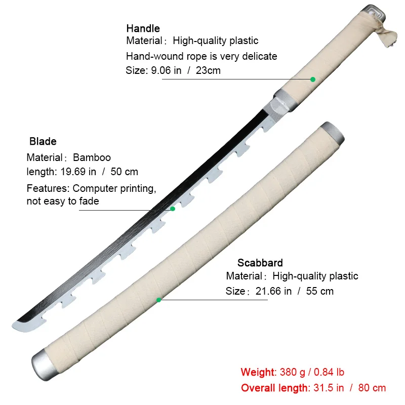 Accesorios de cosplay de anime japonés, espada samurái Katana, hoja de bambú no afilada, regalo de vacaciones coleccionable, con soporte para espada y cinturón