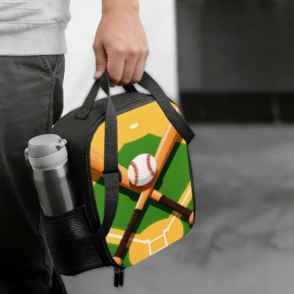1pc, Baseball-Themed Lunch Bag Non-Food Contact, Portable Reusable Insulated Lunch Bag, Back-To-School , Office