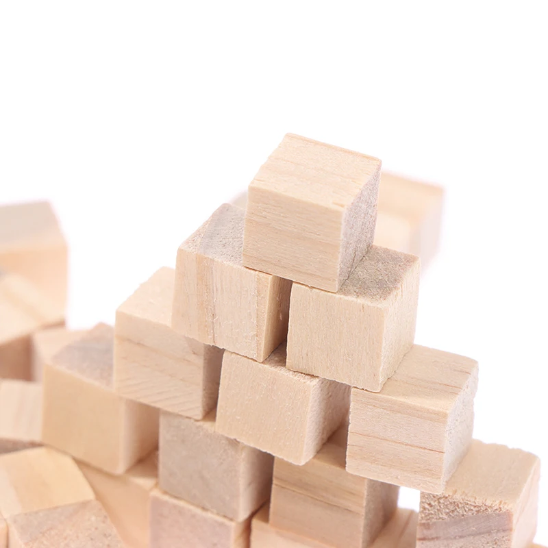 100pcs Unfinished Blank Mini DIY Wooden Square Blocks 1cm Wood Solid Cubes for Woodwork Craft Kids Toy Puzzle Making Material