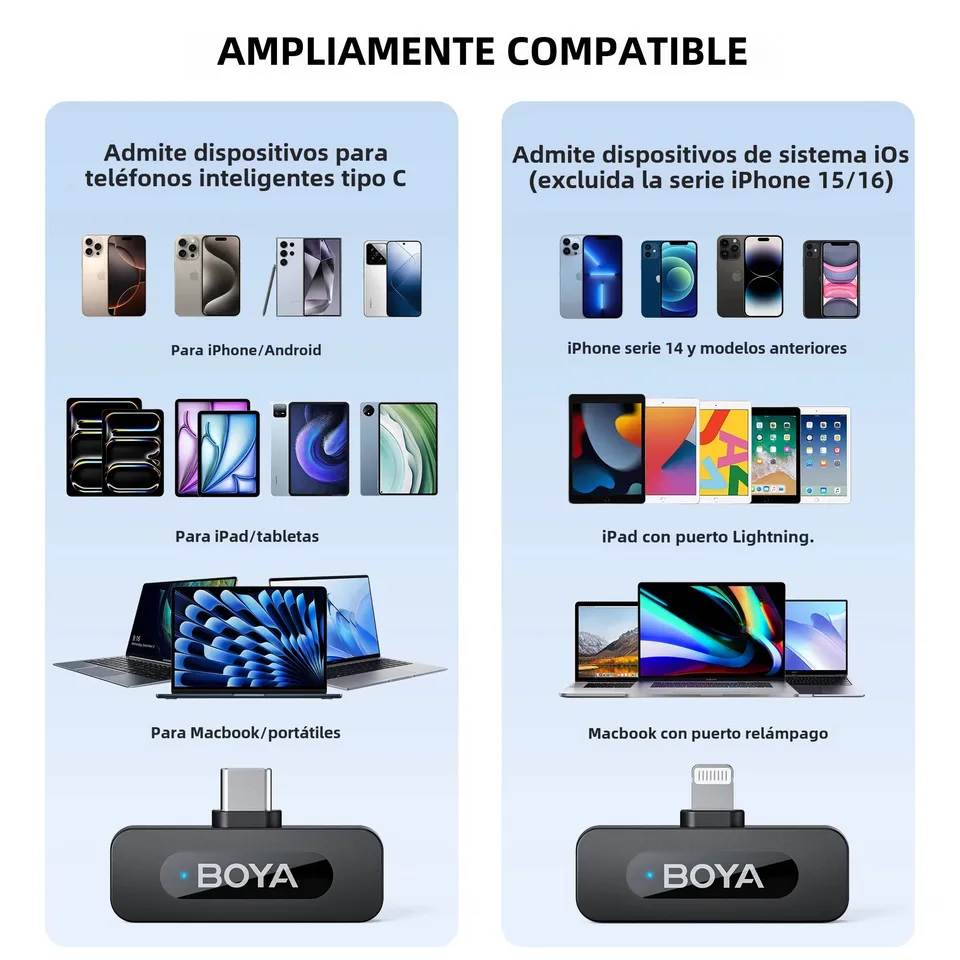 Micrófono de solapa inalámbrico BOYA BY-V3 con cancelación de ruido y recargable para iPhone Android, cámaras, streaming y vlogs 6