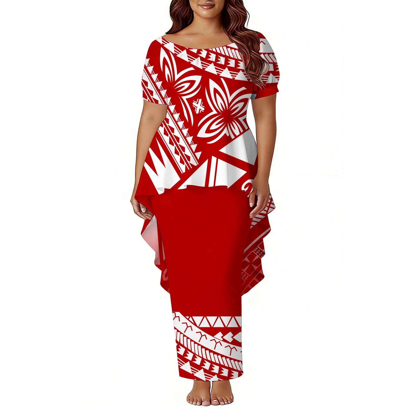 Samoan Hibiscus Flower Design Custom Women Puletasi Pattern Polynesian Women New High-Quality Retro Art Dress 2026 - Image 4