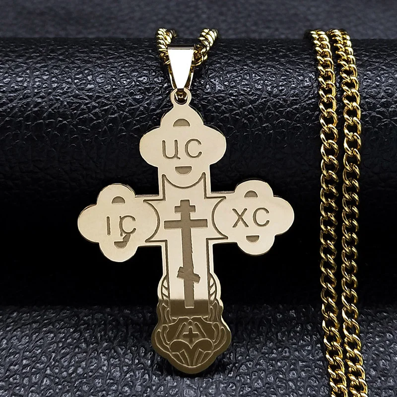 Edelstahl-Halskette mit orthodoxem Kreuz, minimalistisches lateinamerikanisches Kreuz, geknospte russische slawische christliche serbische Talisman-Halskette, Schmuck – Detail 4