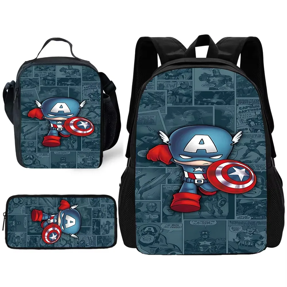 

Captains America Marvels Heroes Child School Backpack with Lunch Bags ,Pencil Bags ,School Bags for Boy Girl Best Gift