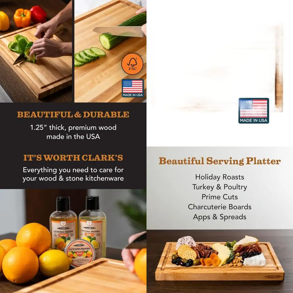

Large Maple Wood Chopping Board with Deep Juice Groove & Easy-Carry Grip, 18 x 12 x 1.25