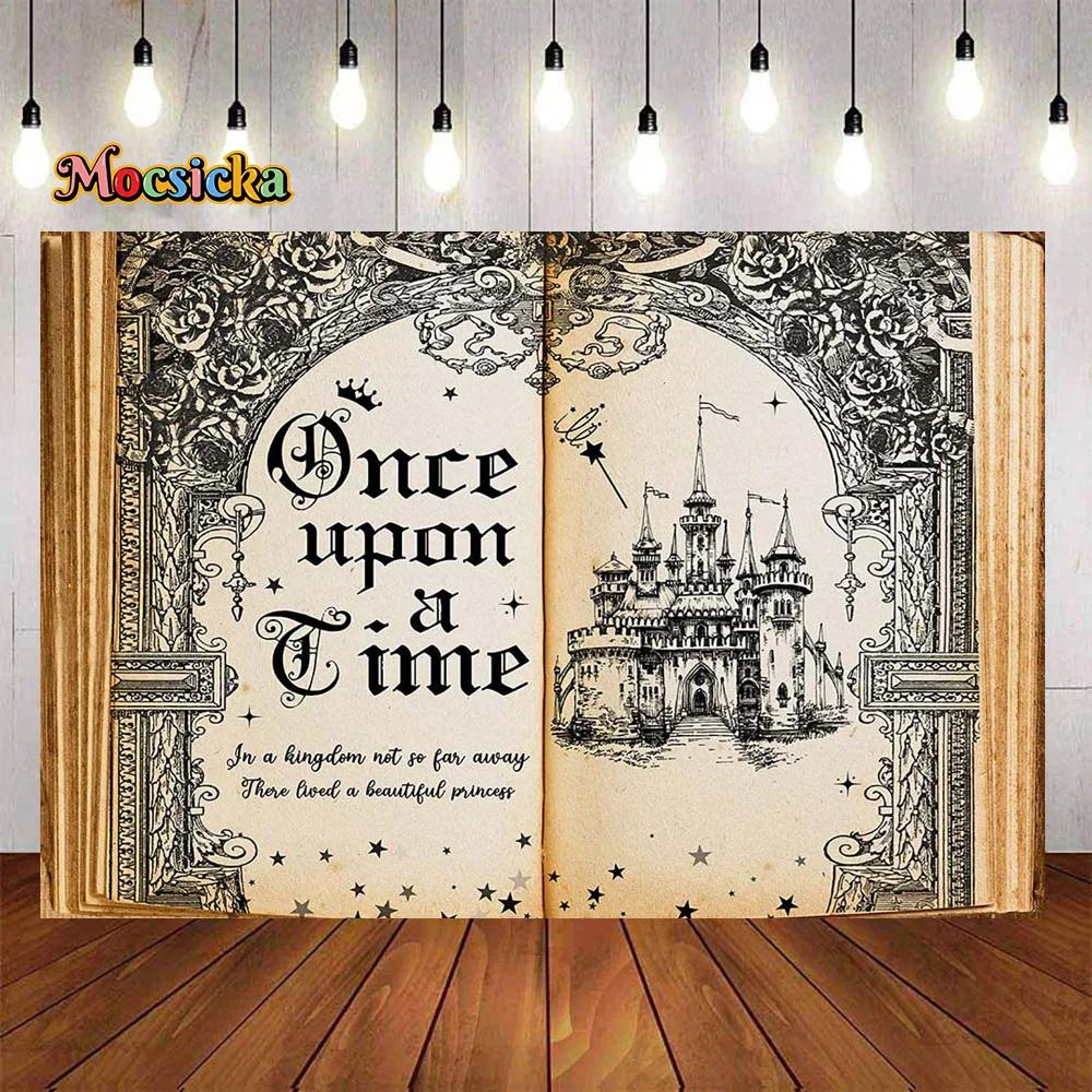 Mocsicka Fairy Tale Bridal Shower Backdrop Decor Mysterious Magic Castle Black Background Girls Wedding Party Photobooth Banner