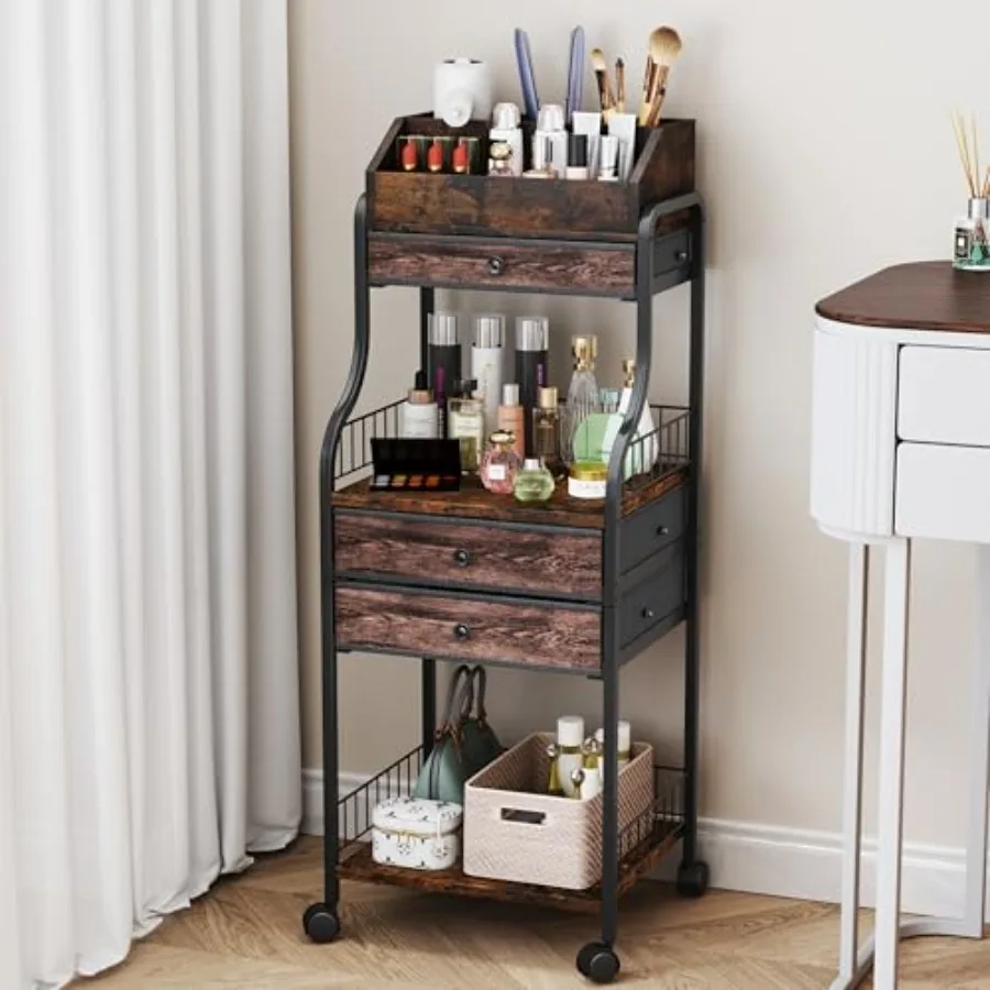 

Floor Makeup Organizer Storage with Drawers for Skin Care Nail Polish Perfume Makeup Brush - Cosmetic Display Case Holder in Wh