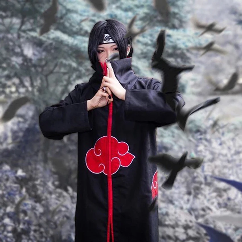 Akatsuki Costume Itachi Ninja Robe Halloween Costumes for Women Xiao Cosplay Anime Accessory Ring Cloud Coat Cape Haori Man