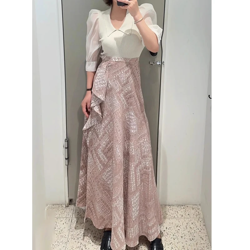 

Neploe Japanese Office Lady High Waist Sweet Skirts Floral Print Split Swing Female Skirt Ruffle Design Summer Fashion Faldas