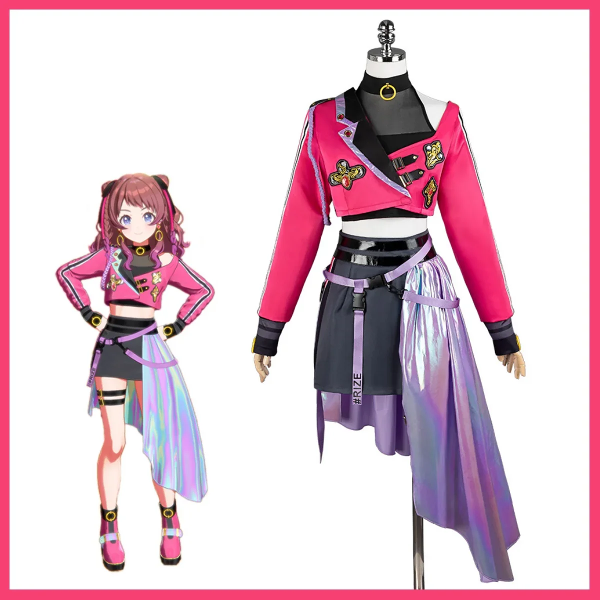 Game Gakuen IDOLM@STER Saki Hanami Cosplay Costume Girl Idol Stage Fighting My Way Skirt Coat Wig Woman Sexy Carnival Party Suit