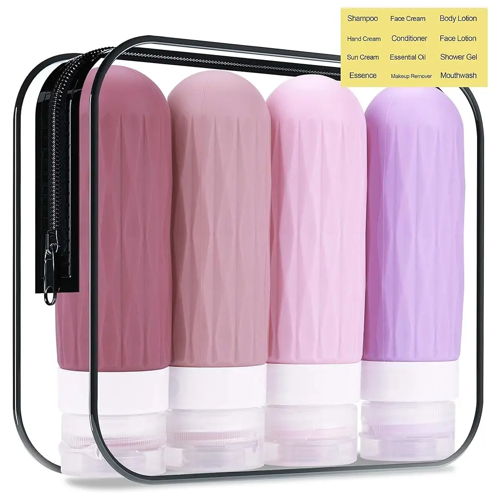 

Дорожные флаконы для туалетных принадлежностей, дорожные туалетные принадлежности, контейнеры для туалетных принадлежностей объемом 3 унции, одобренные TSA, герметичные и многоразовые силиконовые емкости.