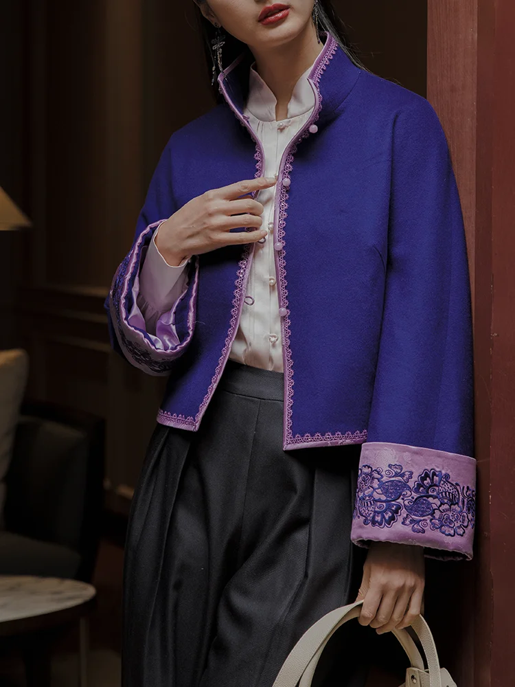 

Новое китайское шерстяное пальто с тяжелой вышивкой, женское, свободного кроя, из австралийской шерсти, длинное, в стиле Sli Design