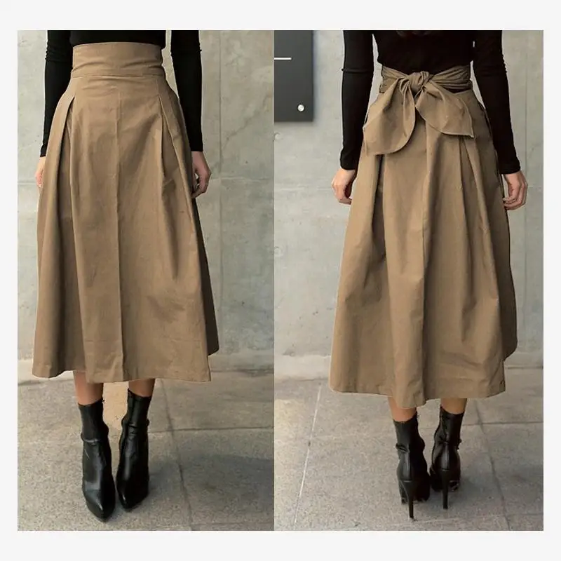 Women's Faion Casual Dr  Umbrella Skirt  Knot Large Swing Skirt Waist Cinched Long Dr Fre Sle Mid-le...