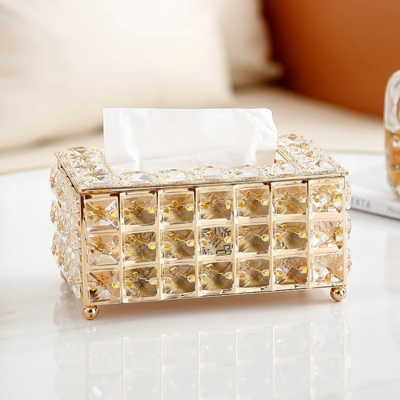 European Light Luxury Crystal Tissue Box Retro Coffee Table Paper Box Storage Living Room Desktop Decoration Elegant Accessories