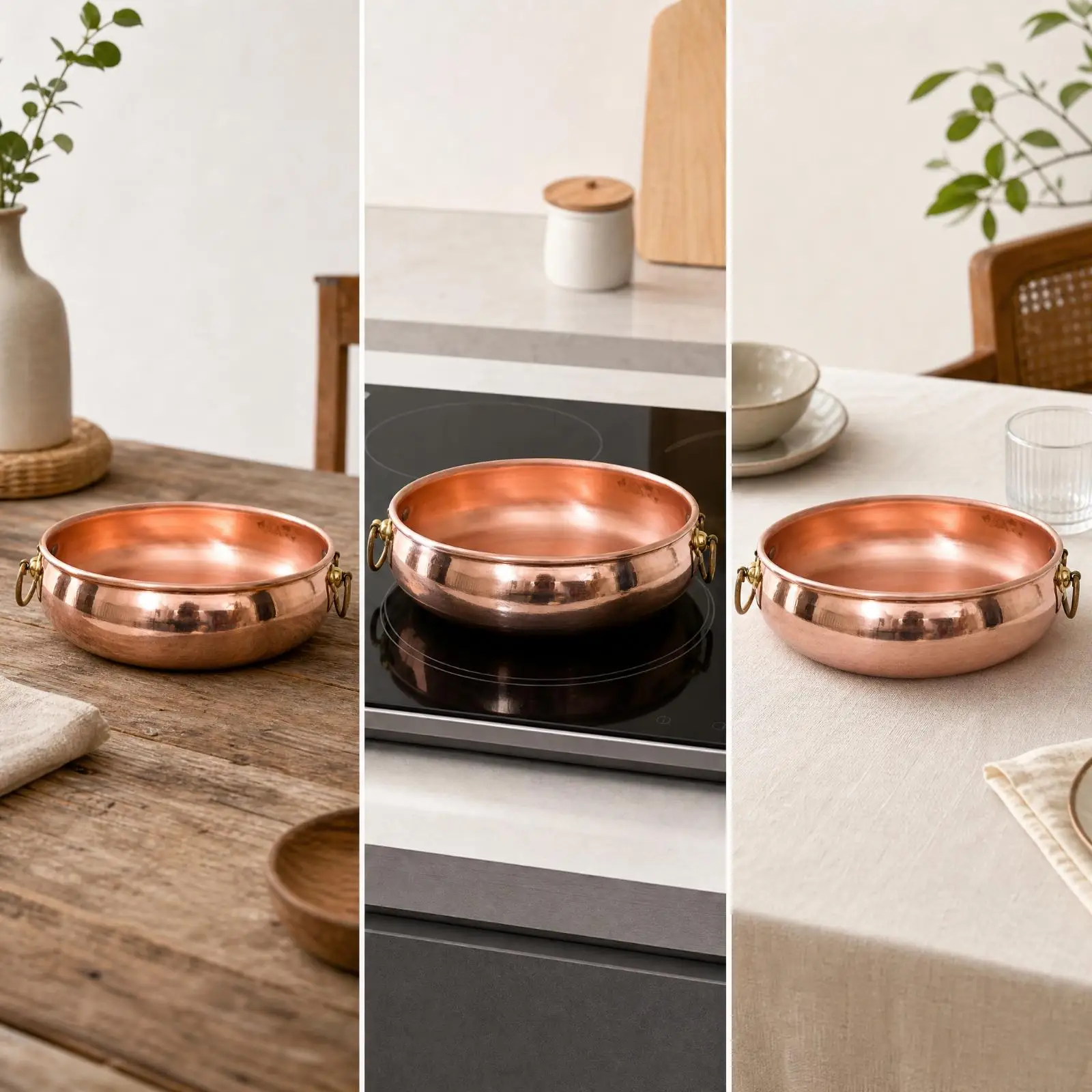 Pure Copper Cooking Vessel Hot Pot with Loop Handles for Induction Gas Stove Tabletop Soup Pot