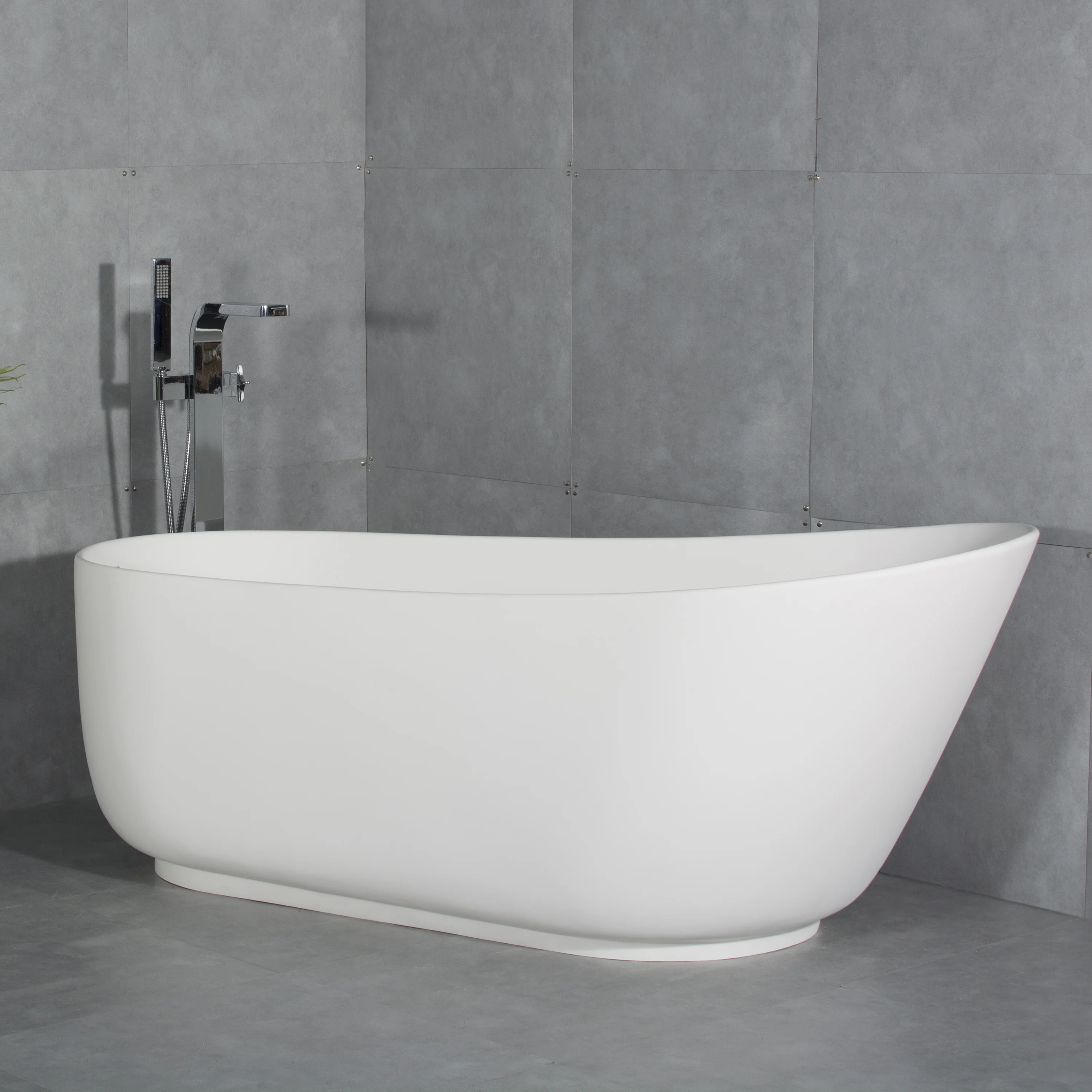 

67-inch solid surface stone resin oval shape soaking bathtub with overflow for the bathroom