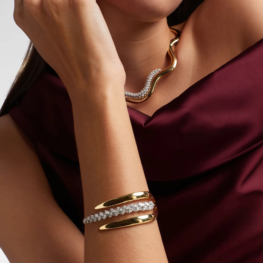 Bridal Geometric Zircon Cuff Bangle Wedding Accessories Adjustable 2026 Fashion Metal Open Bangle Bracelet Women Hand Jewelry