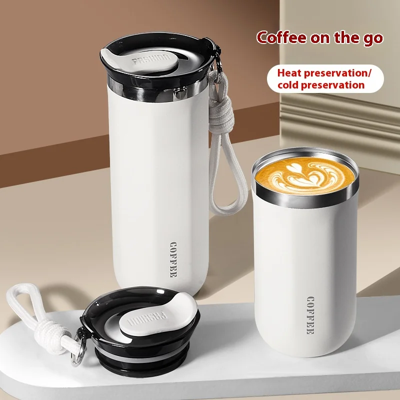 350ml Stainless Steel Insulated Cups Portable Double Wall Vacuum Flask Coffee Mug with Rope Leak-Proof Drinking Water Bottles