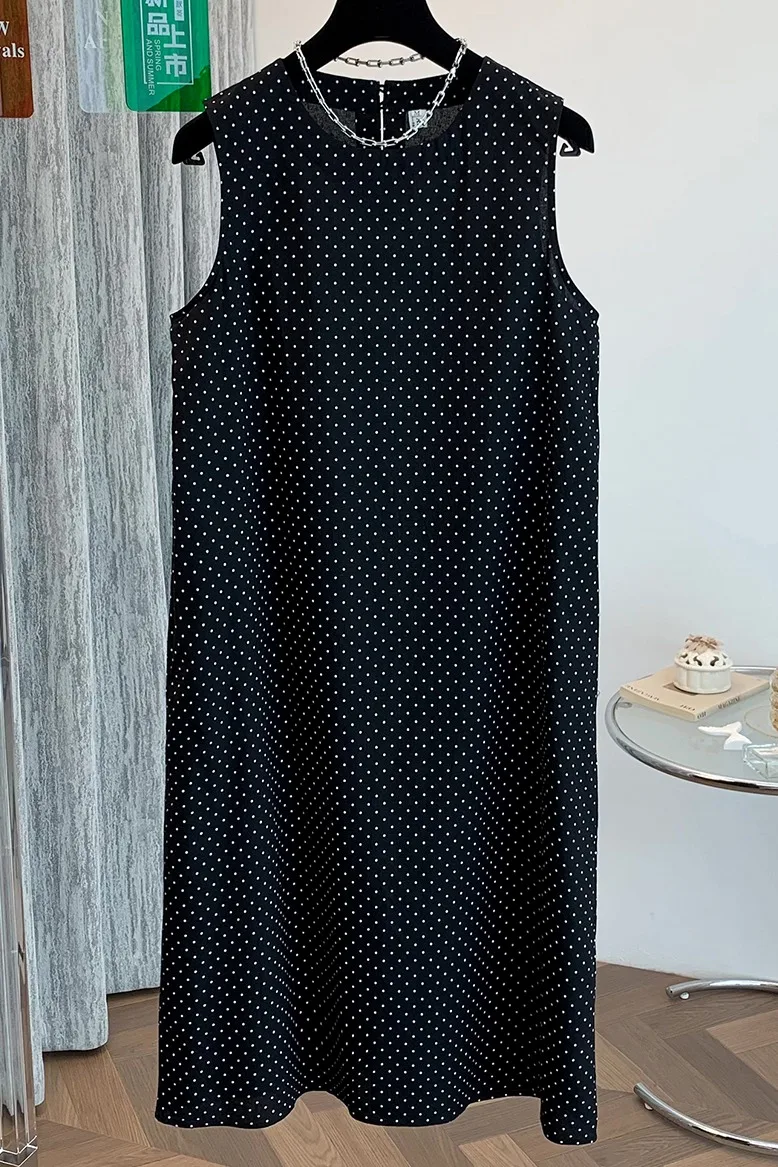 Summer Sweet Japanese Sle Summer New round Slimming Linen Dress Women's A-Line Sleeveless Midi Dress Single Piece N772