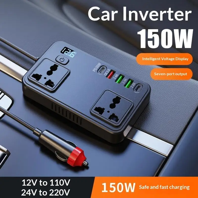 150W Car Cigarette Lighter Inverter DC 12V 24V to AC 220V for Convenient Mobile Charging