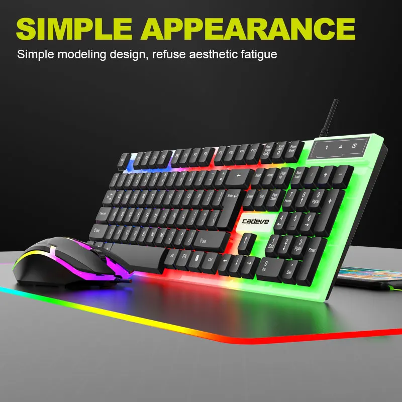 Wired Keyboard Mouse Combo USB Plug And Play Rainbow Backlit 104 Key Mechanical‑Feel Keyboard For Game Office PC Laptop Computer