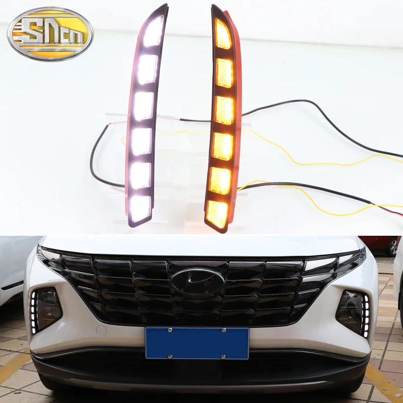 2PCS LED Daytime Running Light For Hyundai Tucson 2021 2022 Dynamic Turn Yellow Signal Relay 12V Car DRL Lamp Waterproof ABS