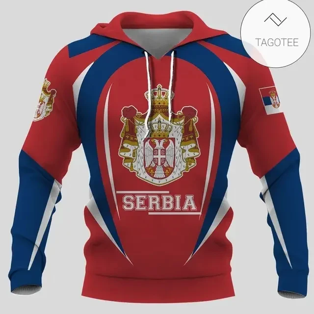 2024 New 3D Printed Serbian Hoodie Flag Emblem Zipper Hoodie Zipper Hoodie Harajuku Pullover Street Clothing Unisex Hoodie