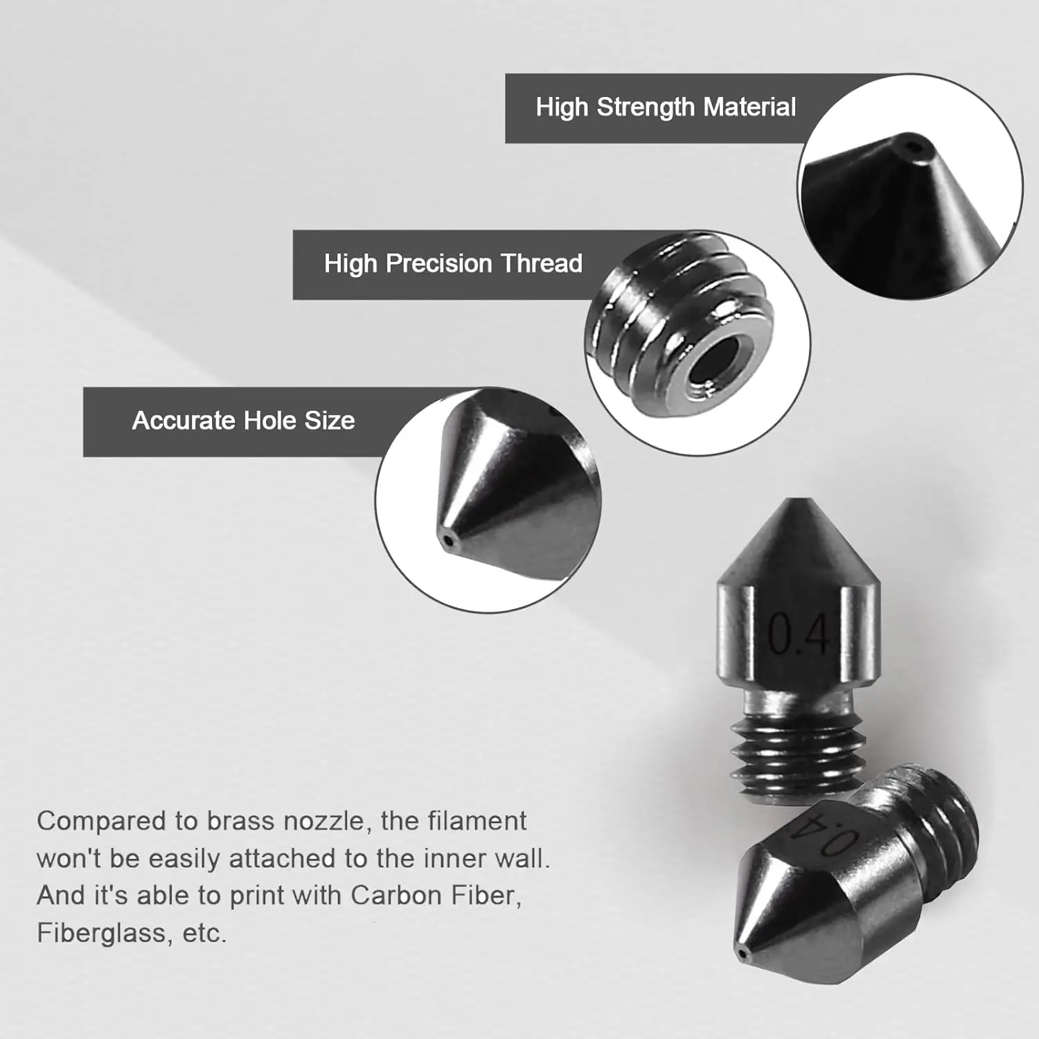 Offizielle Creality MK8 Düse aus gehärtetem Stahl 0,4mm für Ender 3, Ender 3 Pro, Ender 3 V2, Ender 5 und CR-10 Serie 3D-Drucker – Detail 2